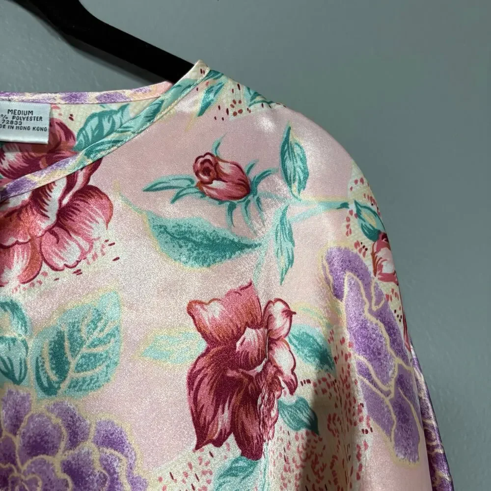 J.O. Intimates Women's Vintage Satin Pink Floral Sleep Shirt - Medium - 1990's - Picture 2 of 5